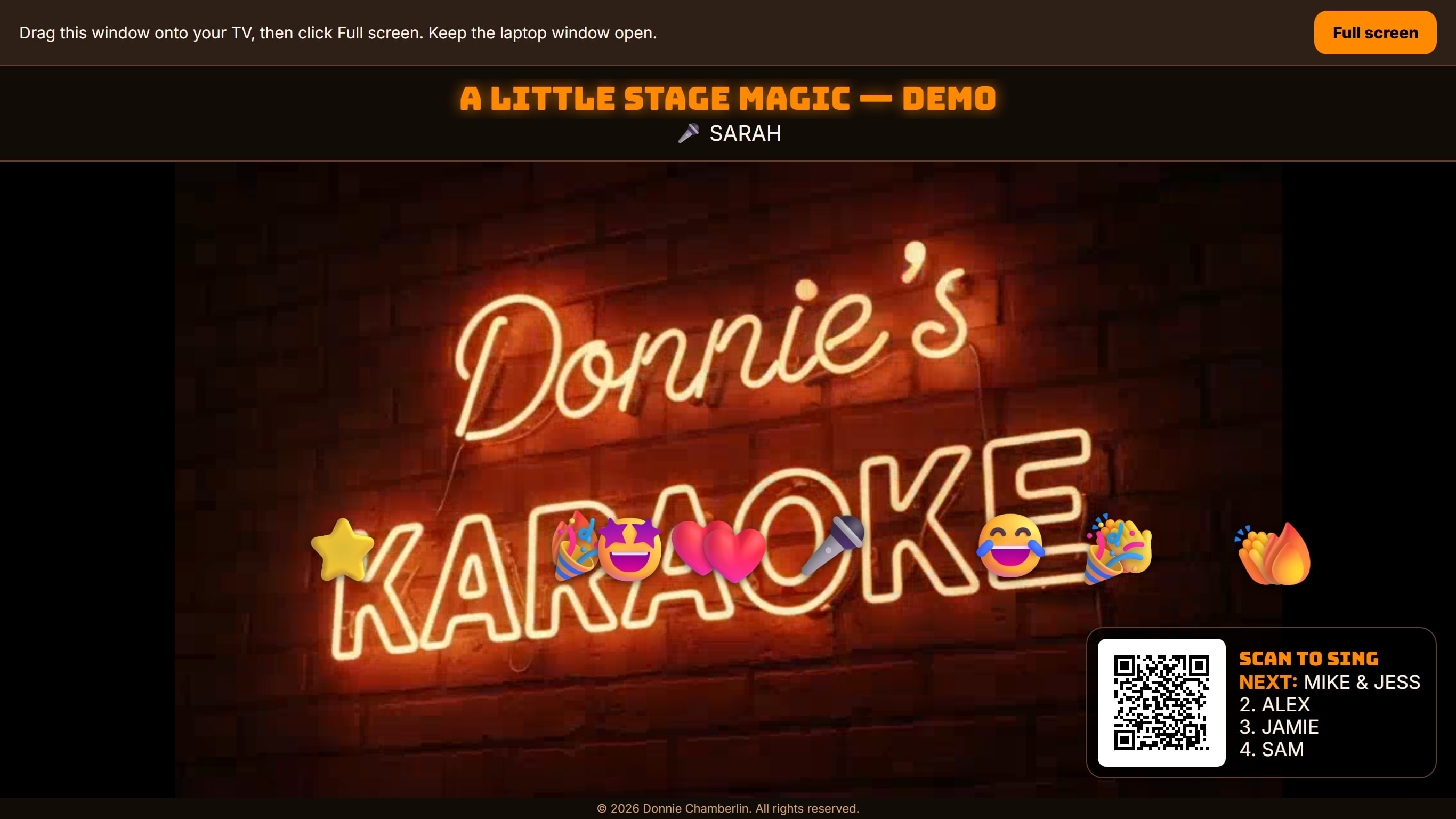 Real TV playback of Donnie’s neon sign with crowd reactions floating over the video.